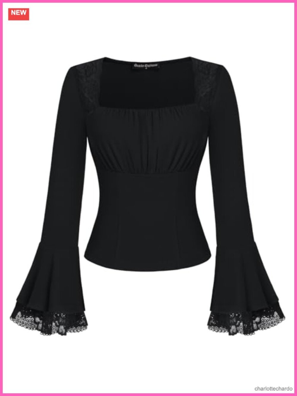 Gothic Witchy Long Bell Sleeve Blouse Ruched Bust Y2K Renaissance Top